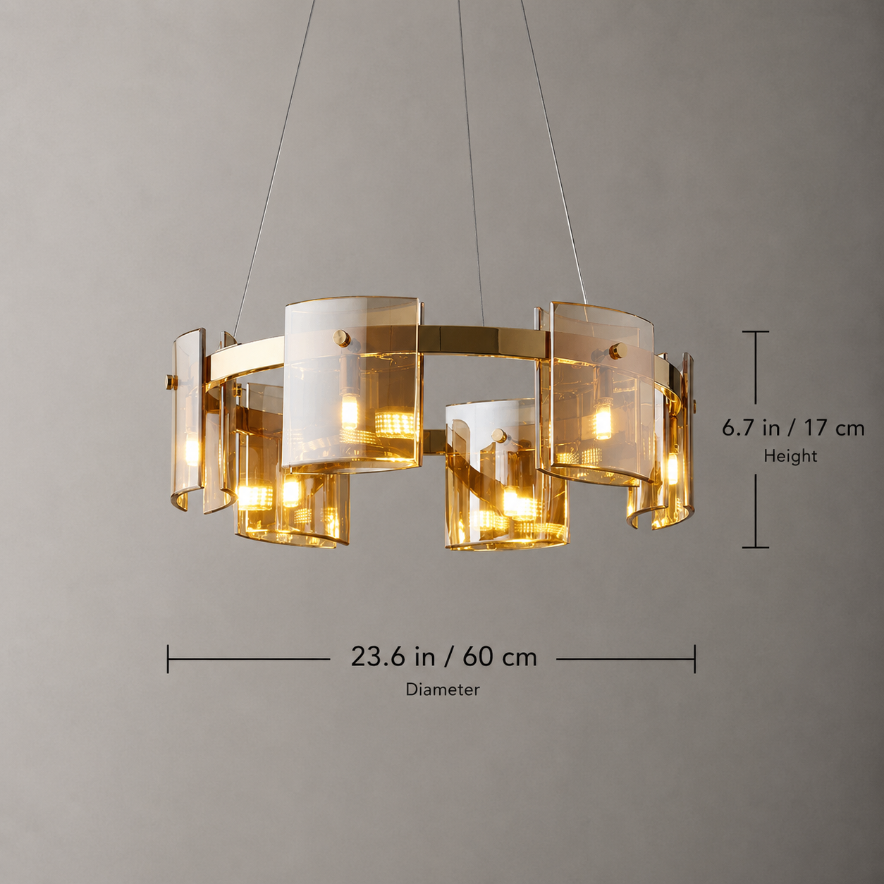 Modern Smoked & Amber Glass Ring Chandelier – Luxury LED Dining Room Ceiling Light