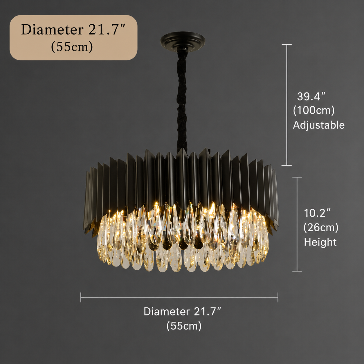 Modern Black K9 Crystal Chandelier – Luxury Dining & Living Room Ceiling Light