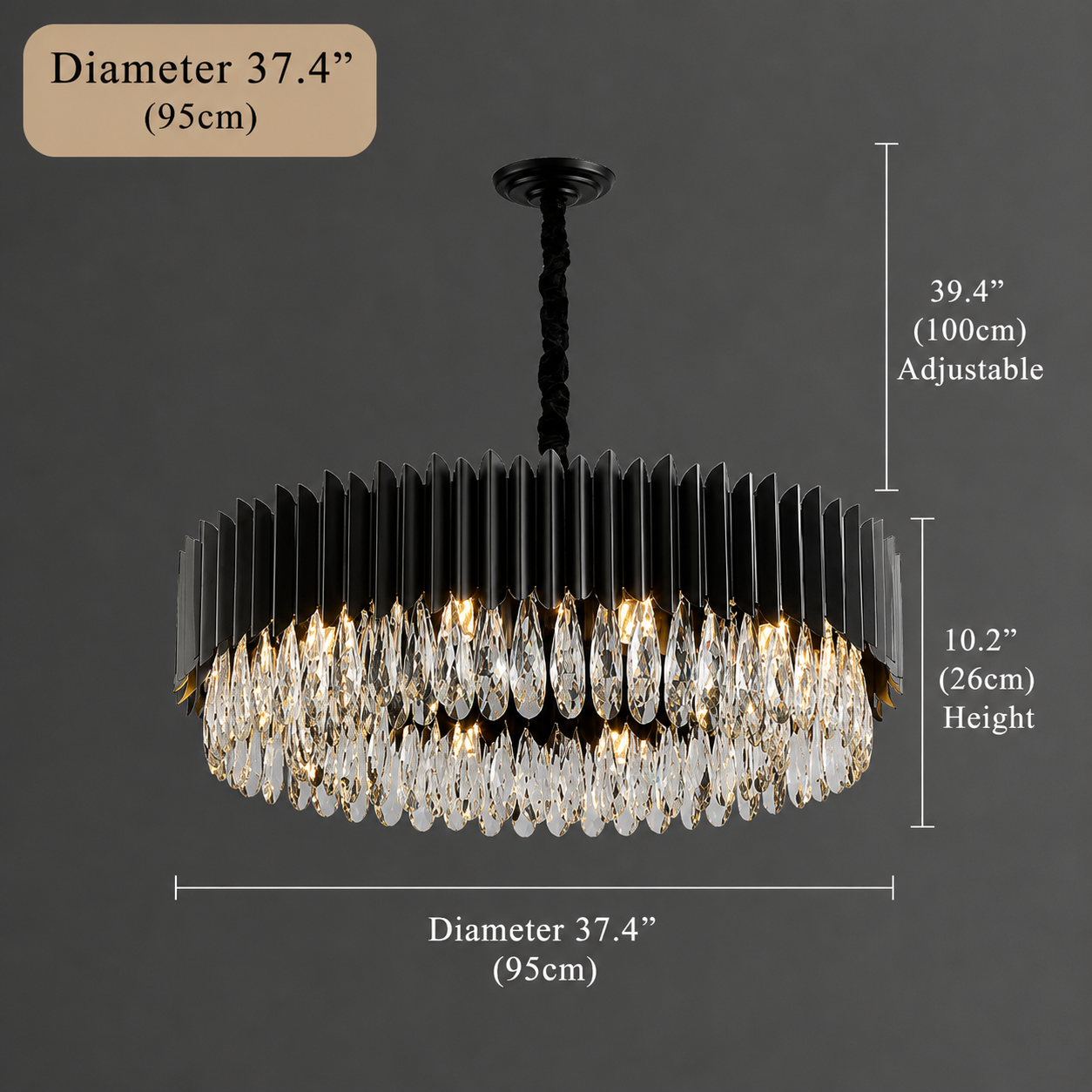 Modern Black K9 Crystal Chandelier – Luxury Dining & Living Room Ceiling Light