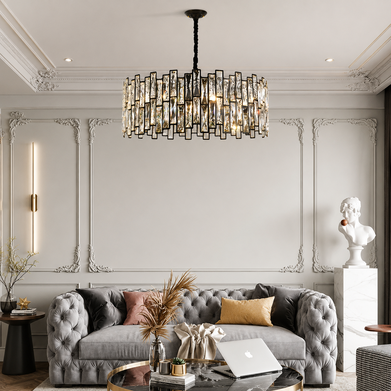 Modern K9 Crystal Round Chandelier – Luxury Gold LED Ceiling Light