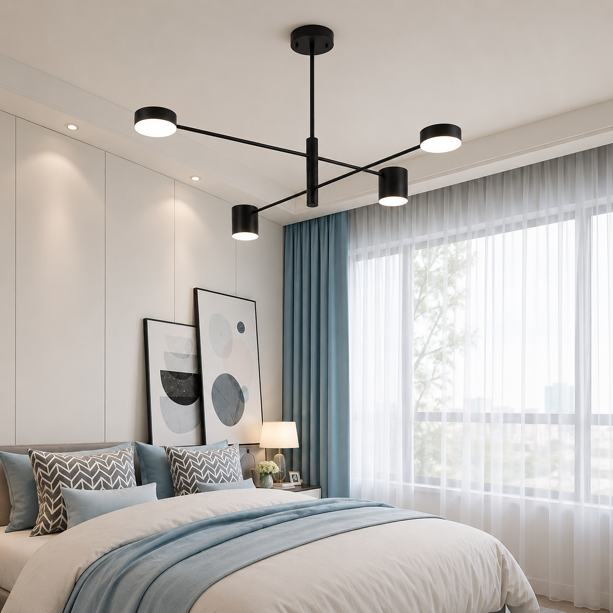 Modern LED Sputnik Chandelier – 3-Color Selectable Ceiling Light