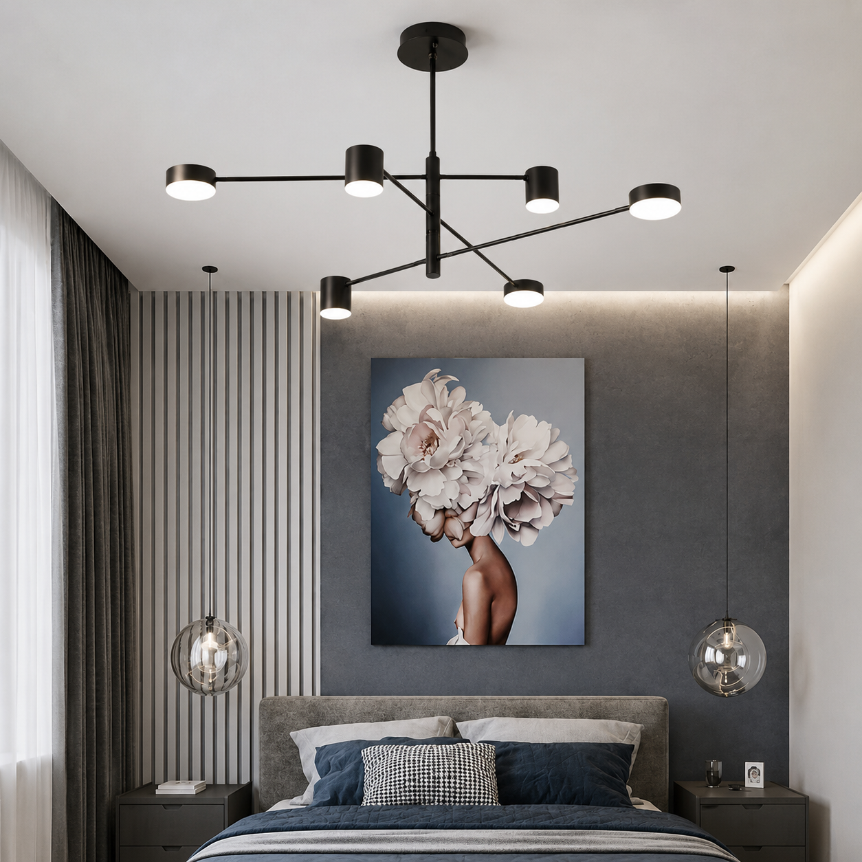 Modern LED Sputnik Chandelier – 3-Color Selectable Ceiling Light