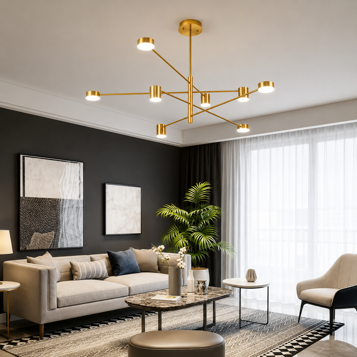 Modern LED Sputnik Chandelier – 3-Color Selectable Ceiling Light