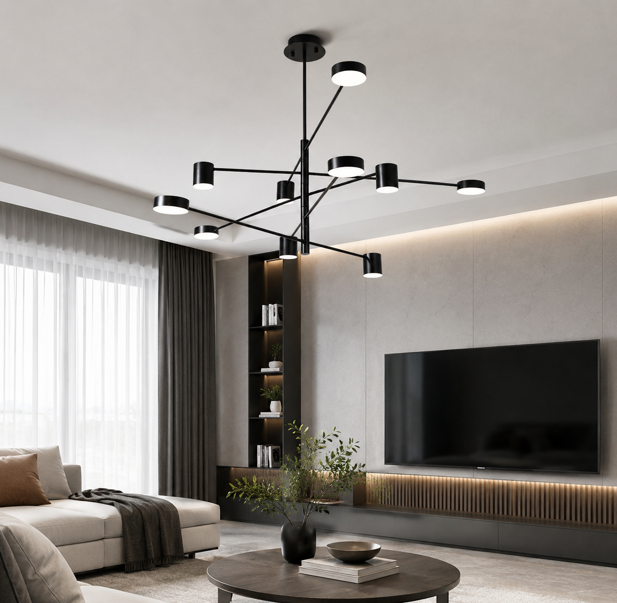 Modern LED Sputnik Chandelier – 3-Color Selectable Ceiling Light