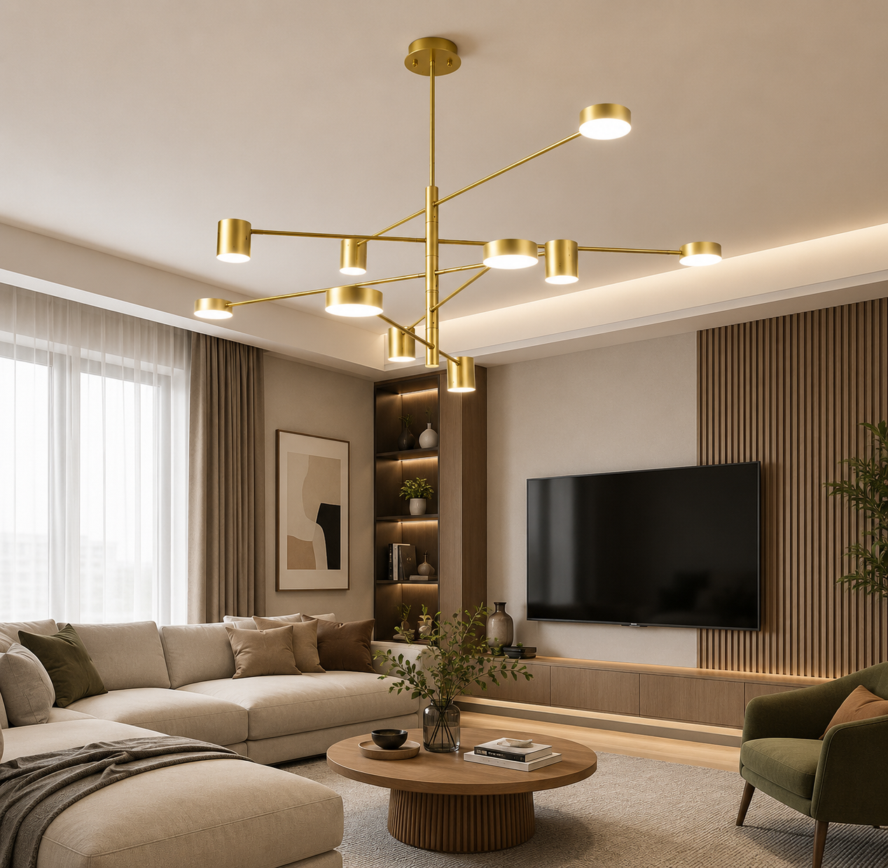 Modern LED Sputnik Chandelier – 3-Color Selectable Ceiling Light
