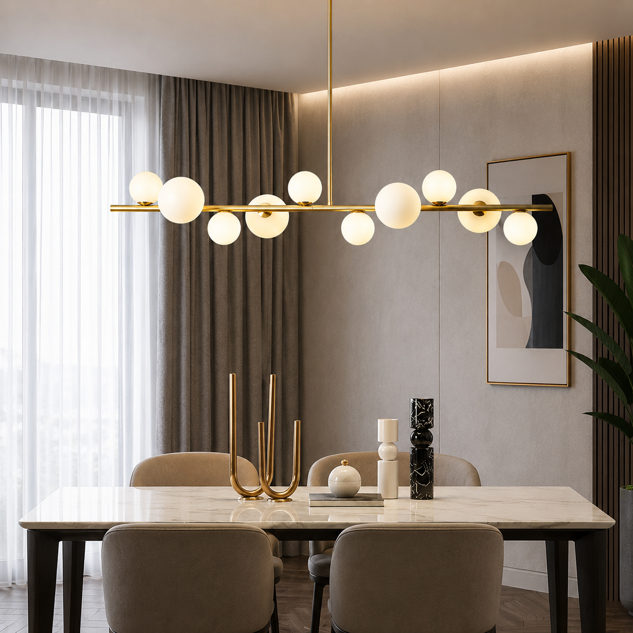 Modern Linear Globe LED Pendant Light – Luxury Dining Table & Kitchen Island Lighting