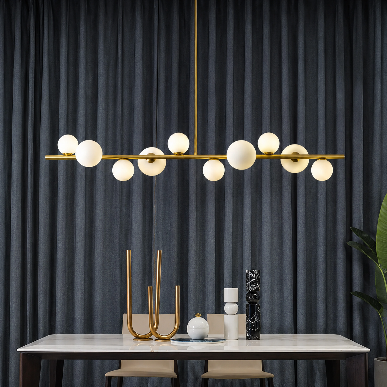 Modern Linear Globe LED Pendant Light – Luxury Dining Table & Kitchen Island Lighting