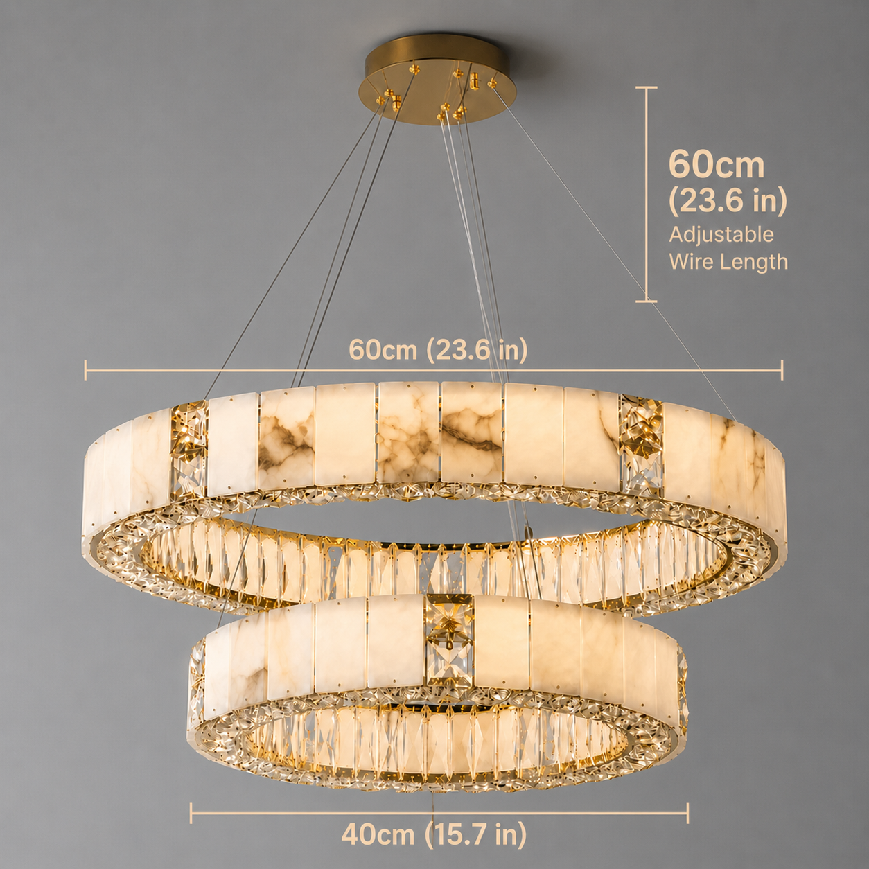 Modern Marble & K9 Crystal LED Ring Gold Chandelier