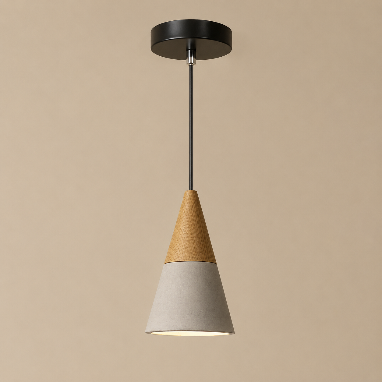 Nordelle Scandinavian Cement Pendant Light – Modern Concrete & Wood Kitchen Island Hanging Light