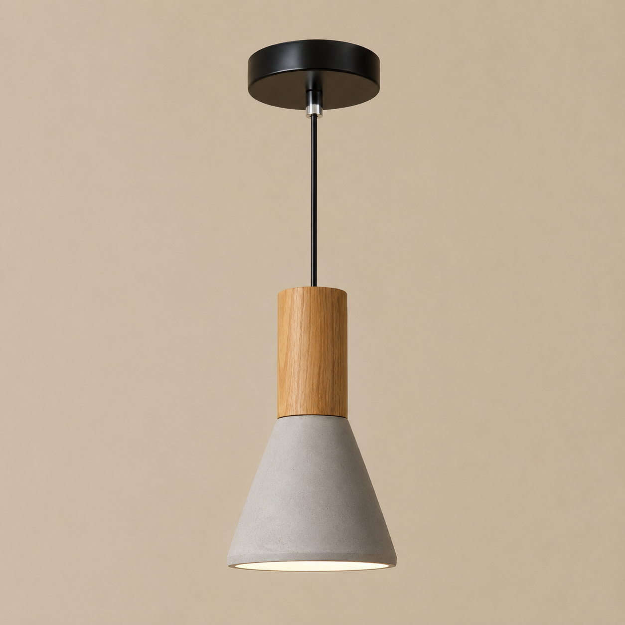 Nordelle Scandinavian Cement Pendant Light – Modern Concrete & Wood Kitchen Island Hanging Light