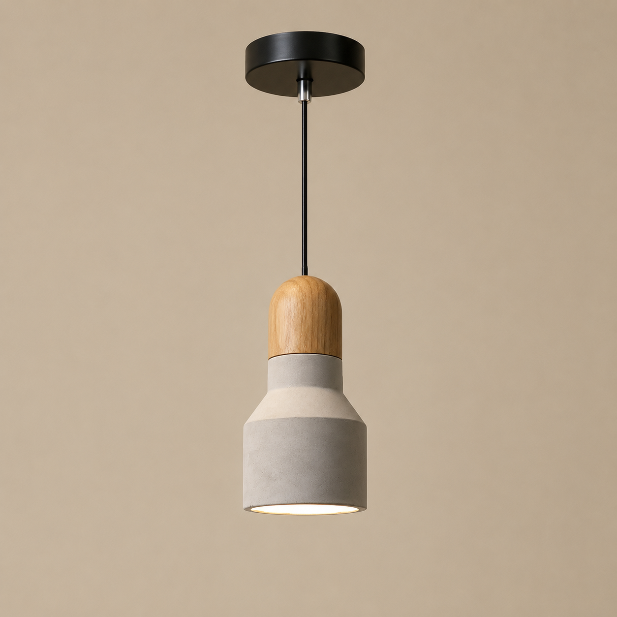 Nordelle Scandinavian Cement Pendant Light – Modern Concrete & Wood Kitchen Island Hanging Light