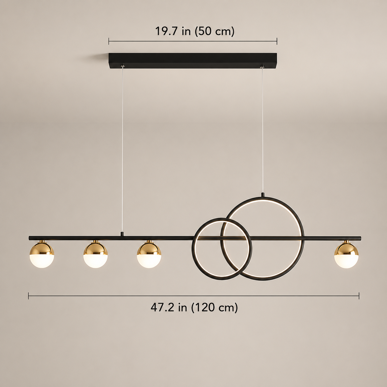Orbella Modern Linear Ring Pendant Chandelier with Glass Globe Lights