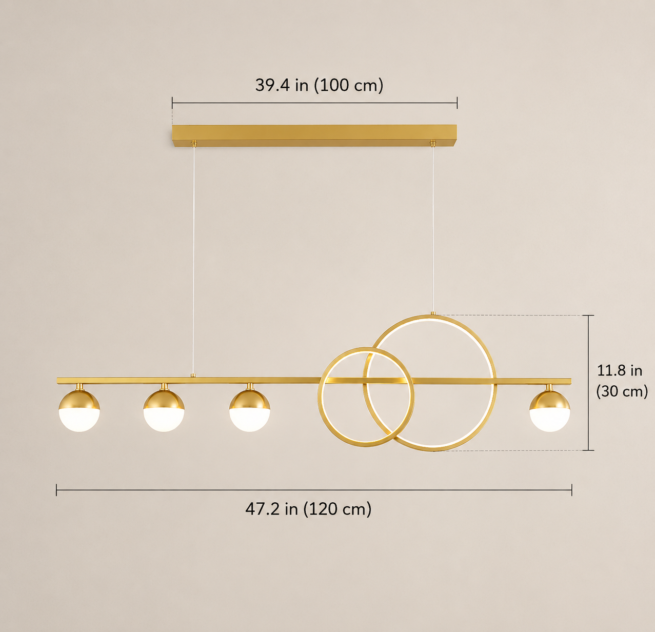 Orbella Modern Linear Ring Pendant Chandelier with Glass Globe Lights