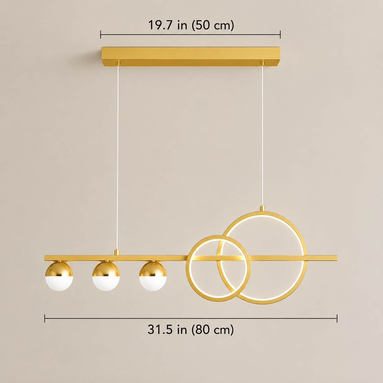 Orbella Modern Linear Ring Pendant Chandelier with Glass Globe Lights