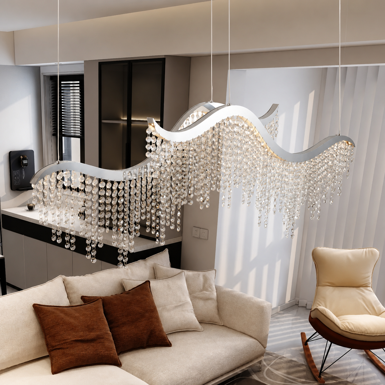 Seravelle Modern Wave Crystal LED Chandelier Luxury Linear Ceiling Light