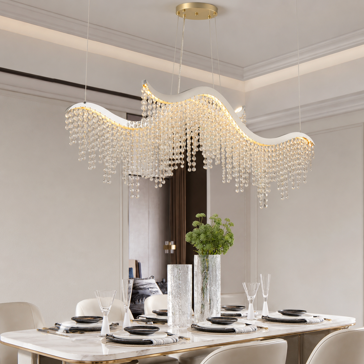 Seravelle Modern Wave Crystal LED Chandelier Luxury Linear Ceiling Light