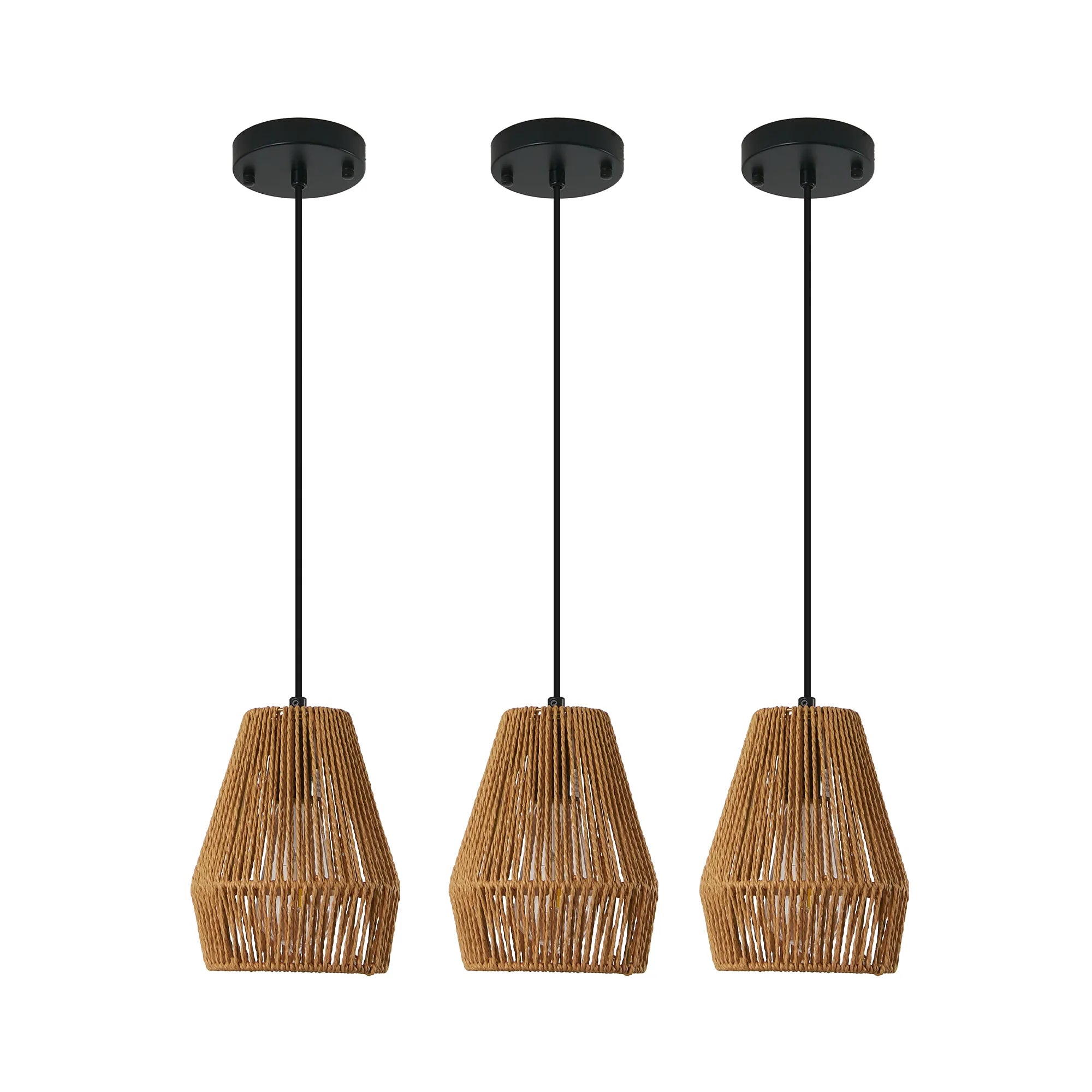 Sorella Modern Woven Rattan Pendant Light – Luxury 3-Light Kitchen Island Fixture