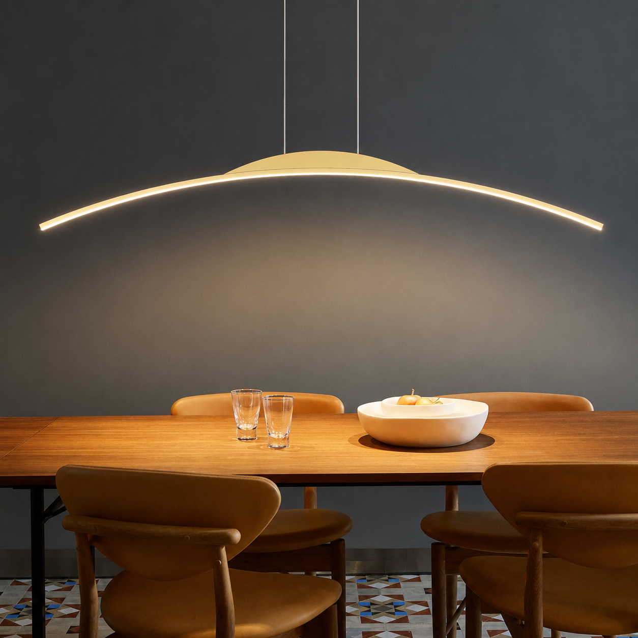 Velmora Modern linear Curved LED Pendant Light