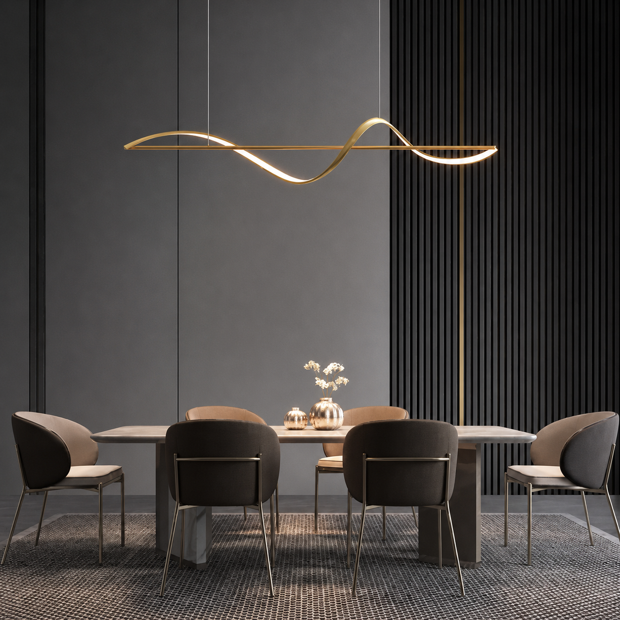 Velora Modern Wave Linear LED Pendant Light Long Minimalist Chandelier