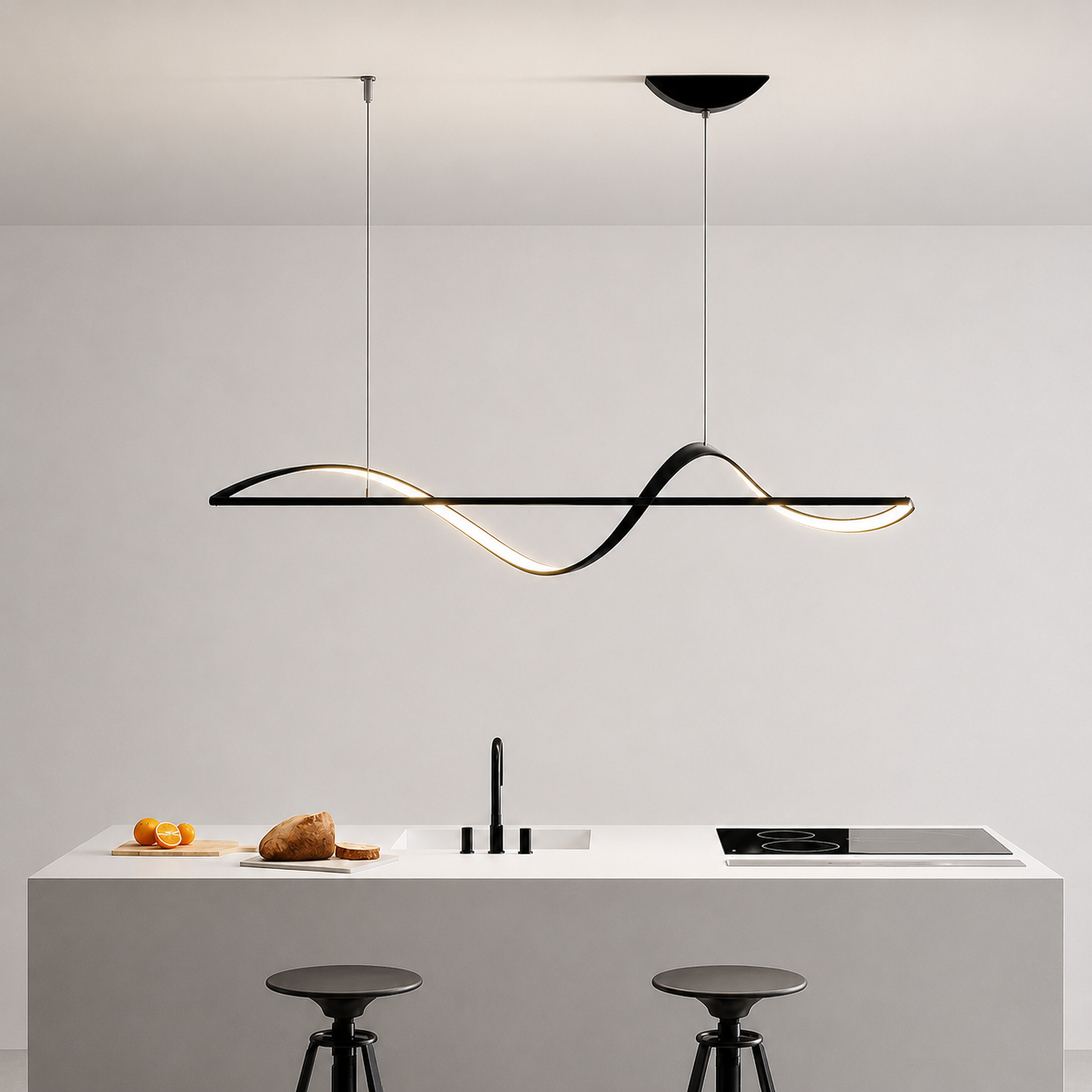 Velora Modern Wave Linear LED Pendant Light Long Minimalist Chandelier