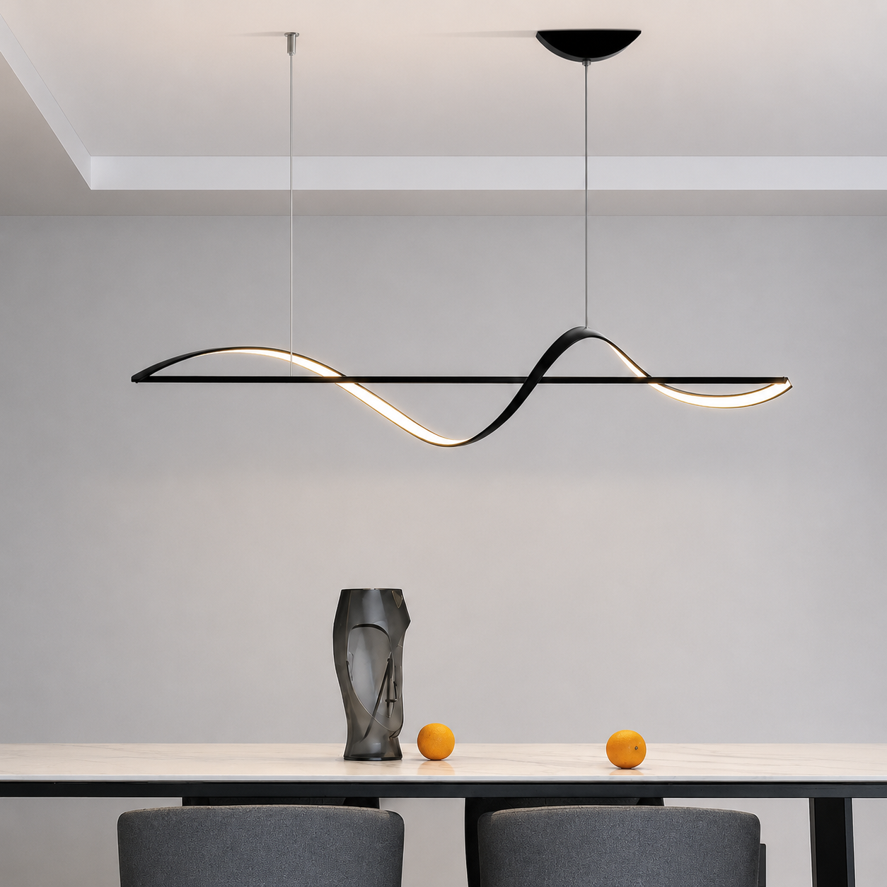 Velora Modern Wave Linear LED Pendant Light Long Minimalist Chandelier