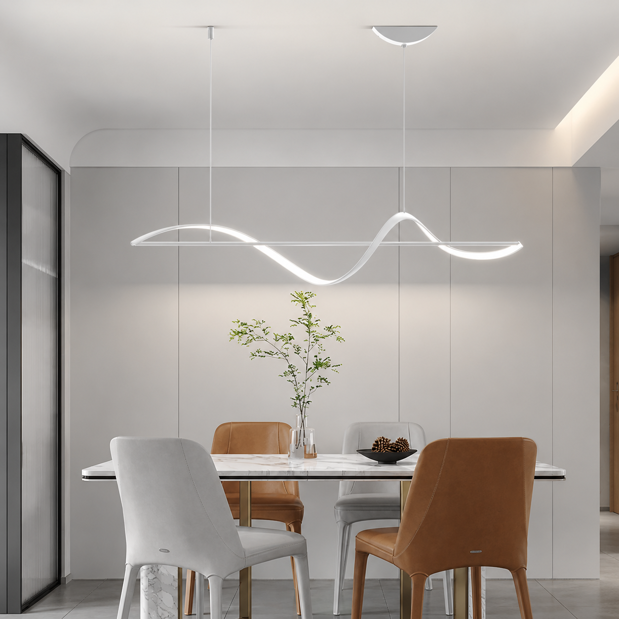 Velora Modern Wave Linear LED Pendant Light Long Minimalist Chandelier