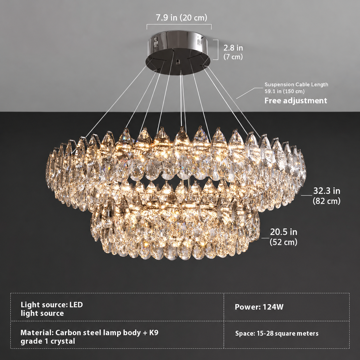 Veloura Tiered Crystal Ring Chandelier Modern Luxury LED Ceiling Light