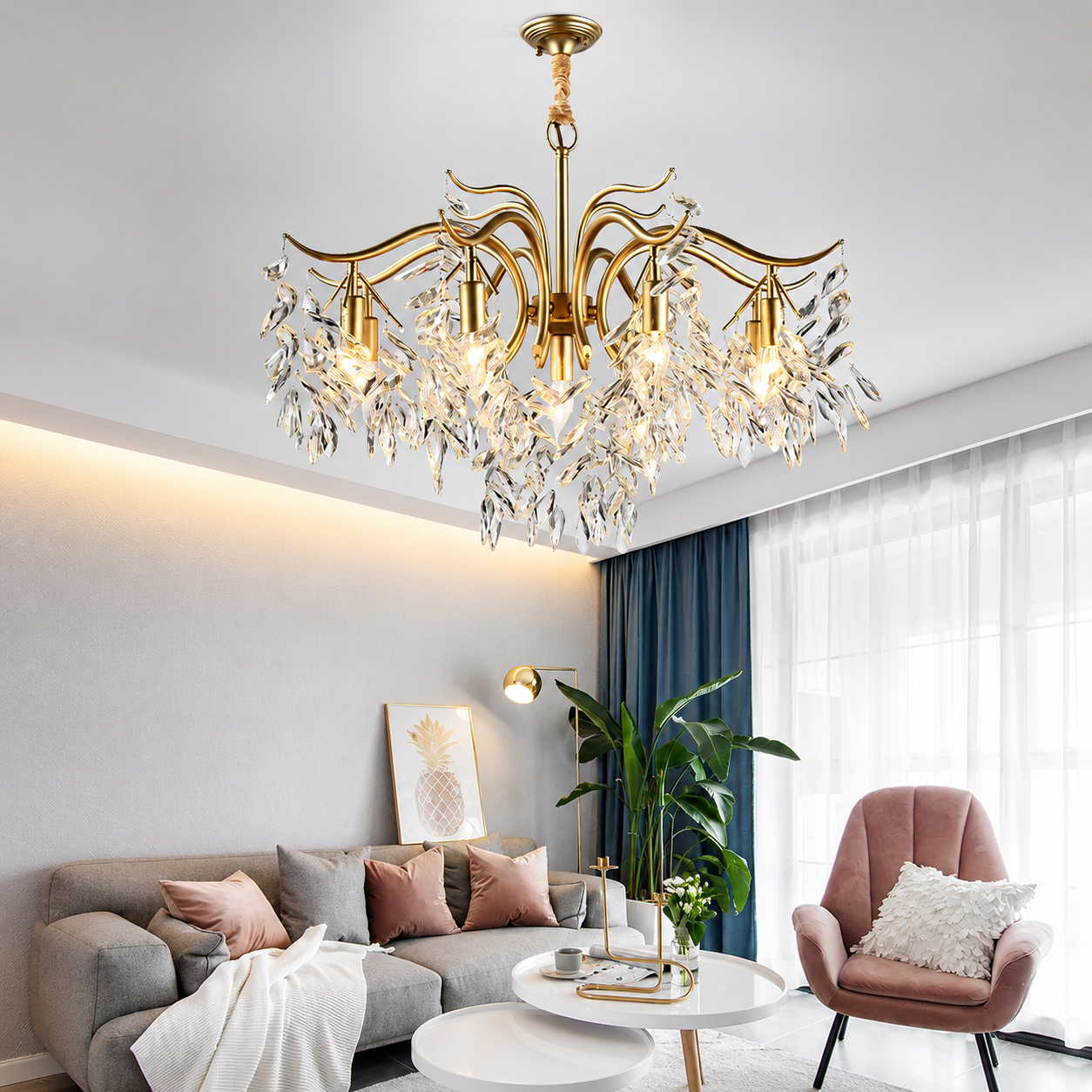Veralune Branch Crystal Chandelier Modern Black & Gold Lighting