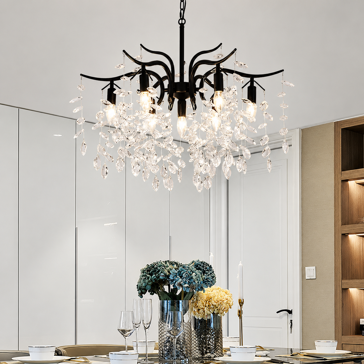 Veralune Branch Crystal Chandelier Modern Black & Gold Lighting