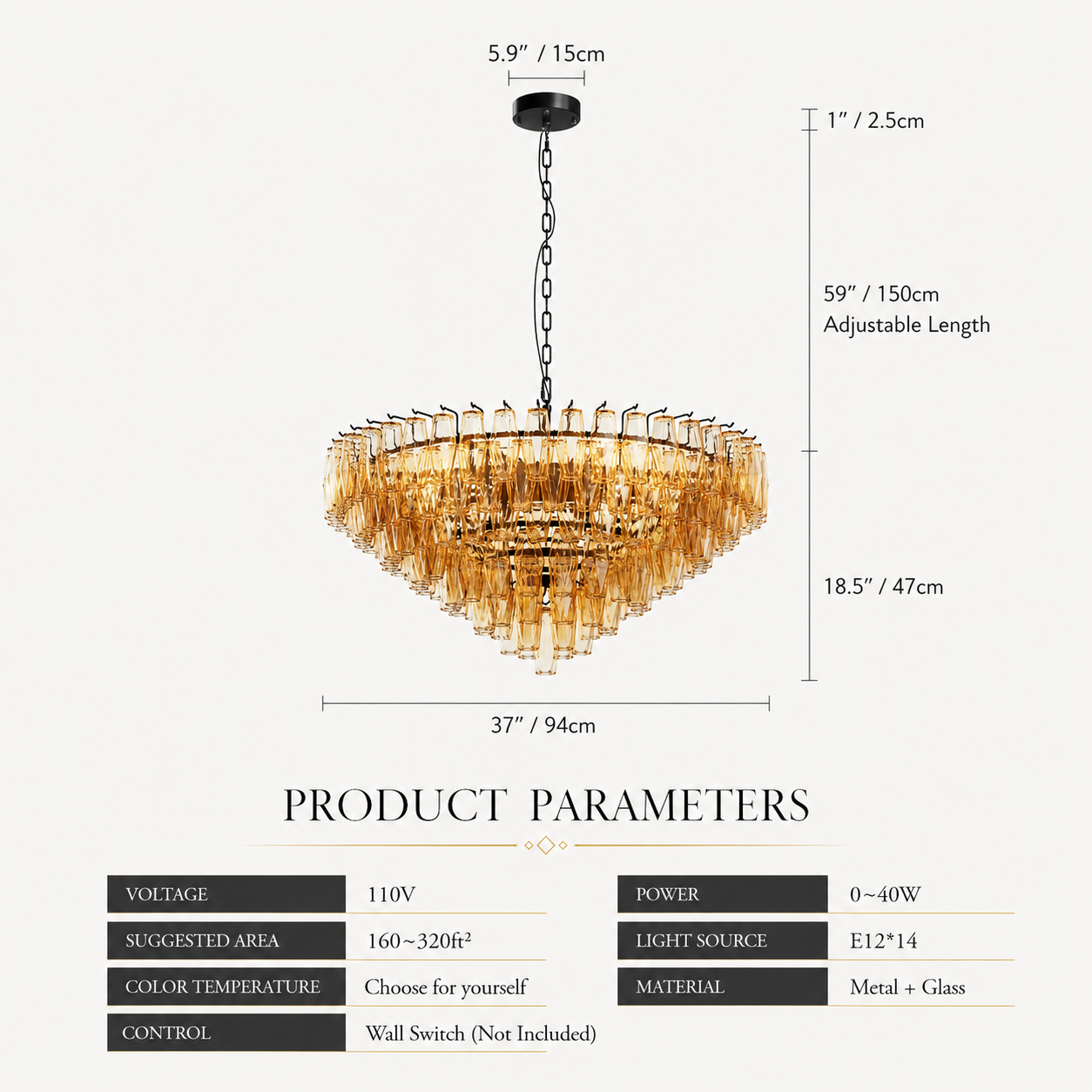 Vespera Luxury Champagne Glass Chandelier – Modern Dining Room Ceiling Light