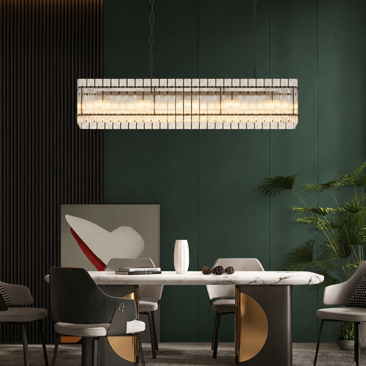 Veyra Modern Rectangular Water Ripple Glass Chandelier – Luxury Living Room, Dining Room & Kitchen Island Ceiling Light