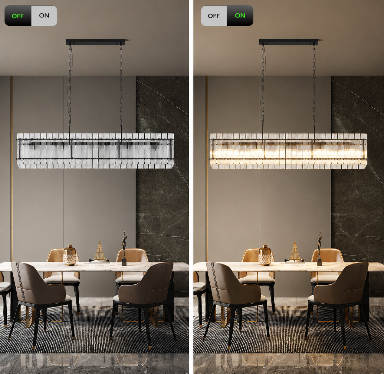 Veyra Modern Rectangular Water Ripple Glass Chandelier – Luxury Living Room, Dining Room & Kitchen Island Ceiling Light