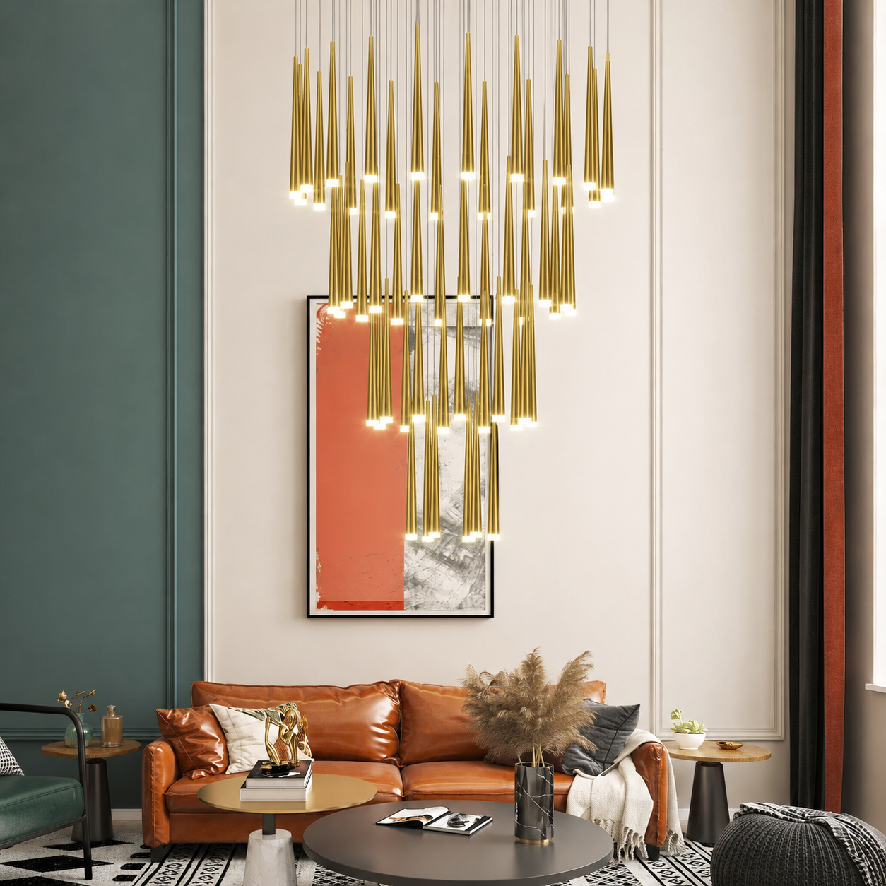Vortéra Luxury Spiral Staircase Chandelier – Modern Gold LED High Ceiling Foyer Pendant Light